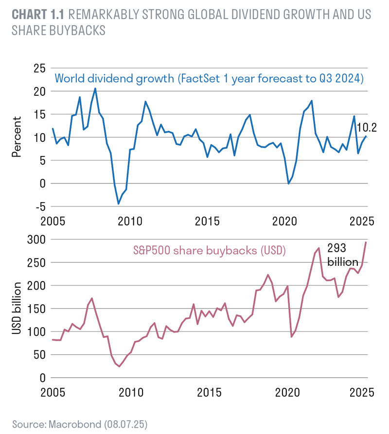 Remarkably strong global dividend growth and US share buybacks